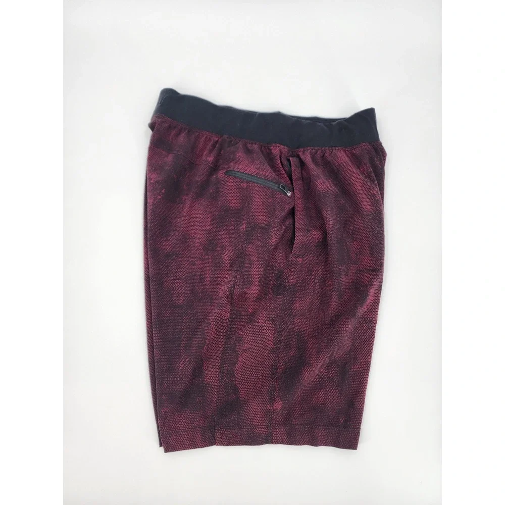 Lululemon‎ Mens Burgundy Black Textured Honeycomb Athletic Training Shorts 7in